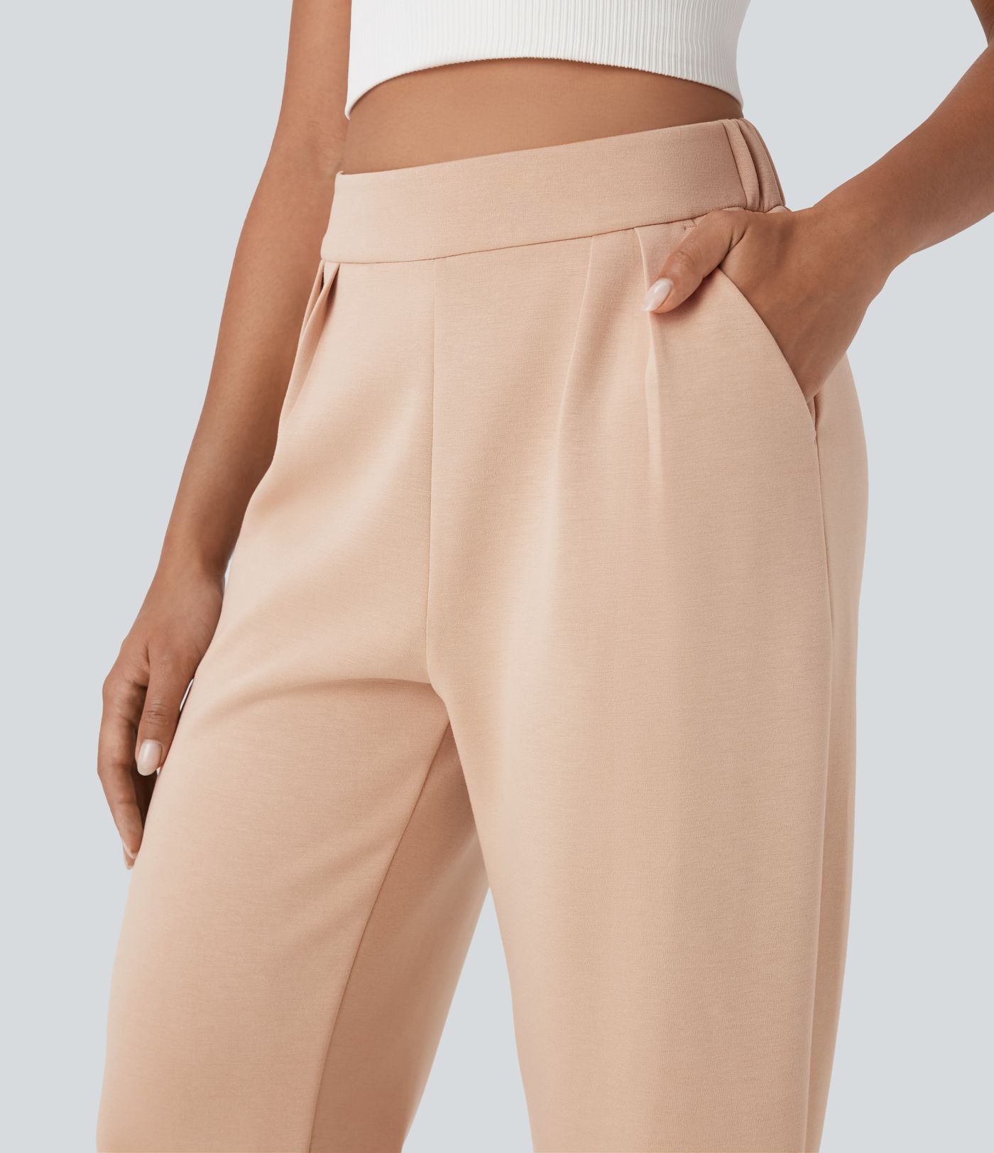 High Waisted Barrel Leg Casual Trousers with Pockets