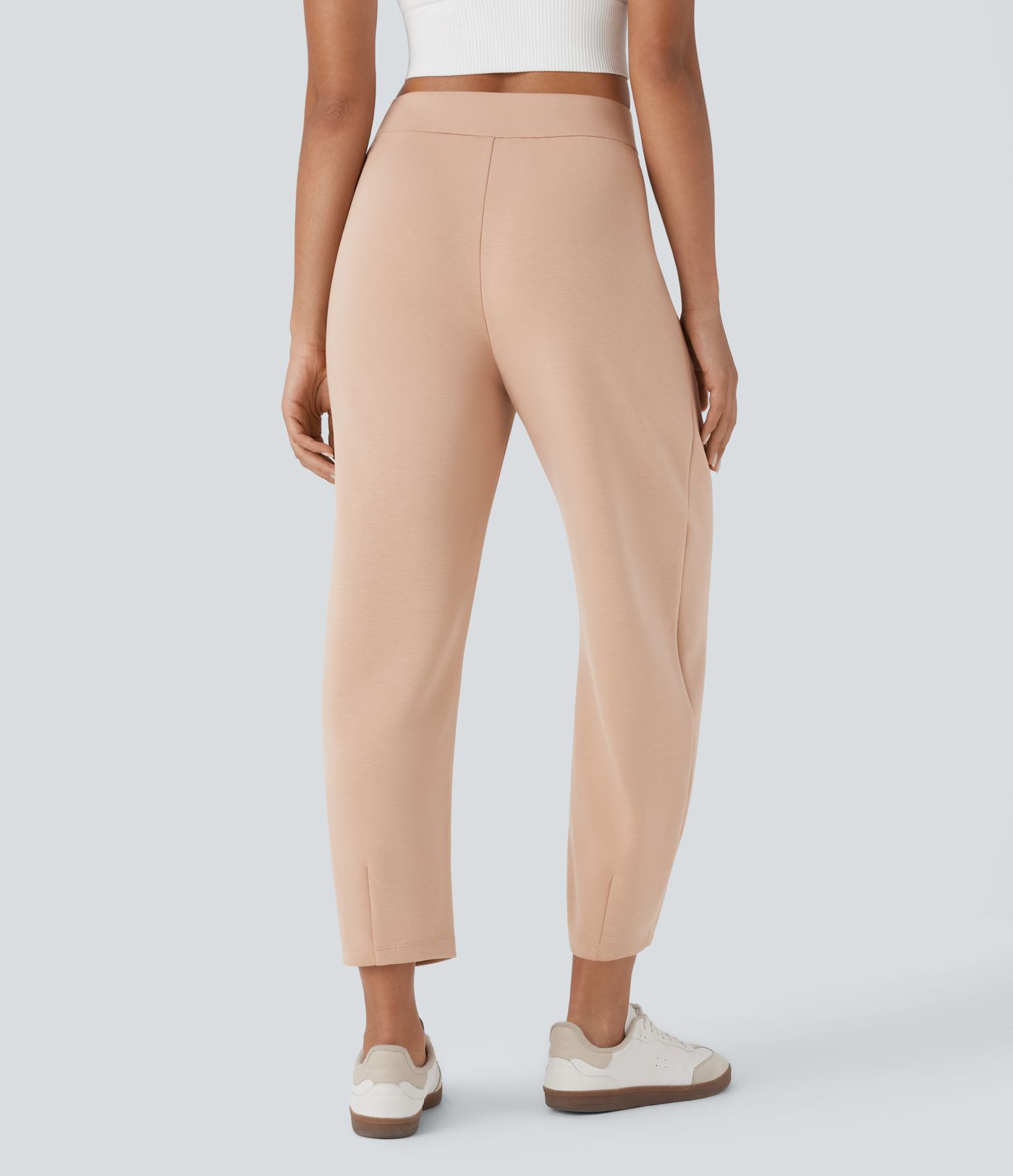 High Waisted Barrel Leg Casual Trousers with Pockets