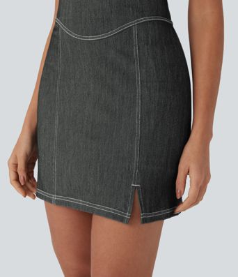 Halara Flex™ Neckholder-Kleid, rückenfrei, figurbetont, zweiteilig, Cool Touch, gewaschen, dehnbar, Mini-Tennis-Aktivkleid aus Denim mit Seitentaschen Halara Flex™ Neckholder-Kleid, rückenfrei, figurbetont, zweiteilig, Cool Touch, gewaschen, dehnbar, Mini-Tennis-Aktivkleid aus Denim mit Seitentaschen