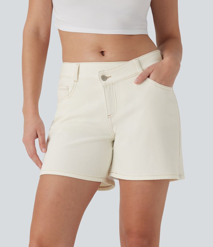 Short en jean décontracté Halara Flex™ asymétrique à taille basse avec poches