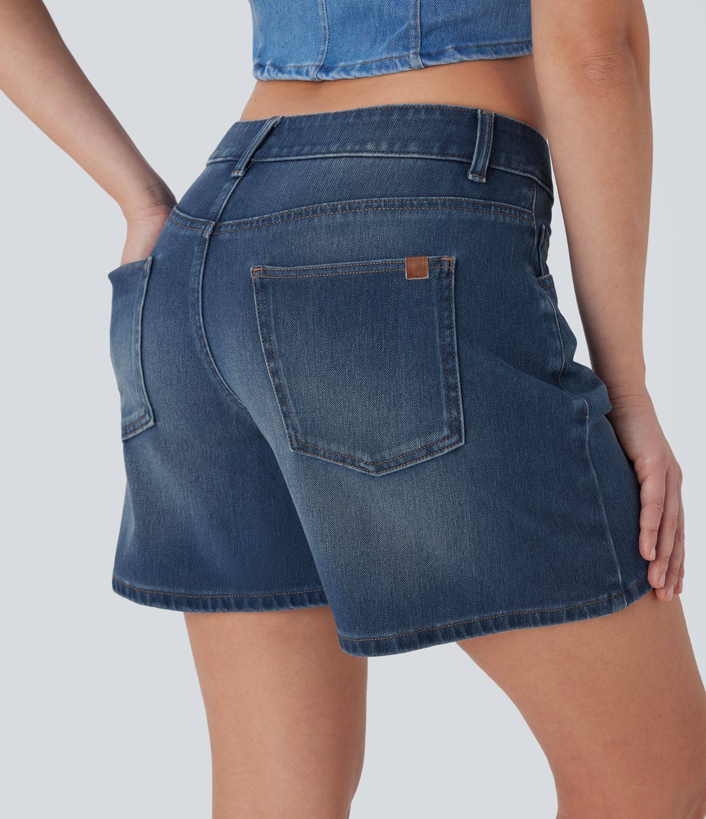 Halara Flex™ Asymmetric Low Rise Pockets Washed Denim Casual Shorts