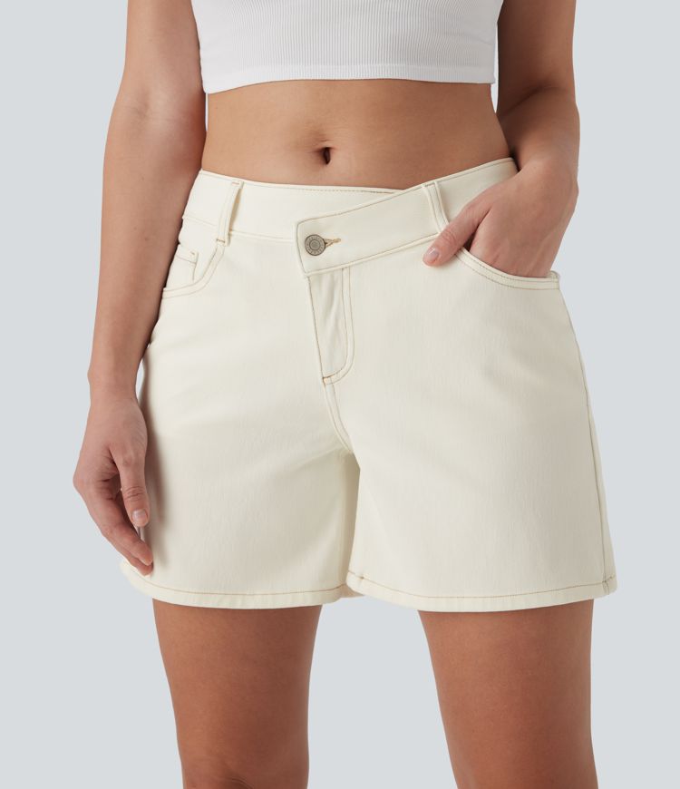 Short en jean décontracté Halara Flex™ asymétrique à taille basse avec poches