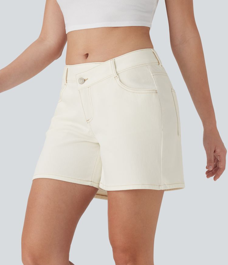 Short en jean décontracté Halara Flex™ asymétrique à taille basse avec poches