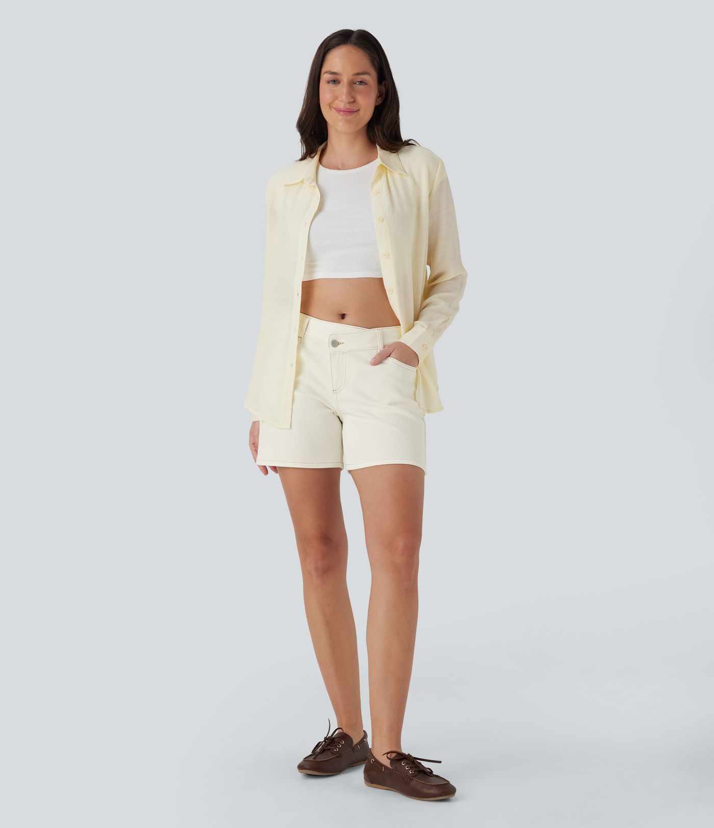 Short en jean décontracté Halara Flex™ asymétrique à taille basse avec poches