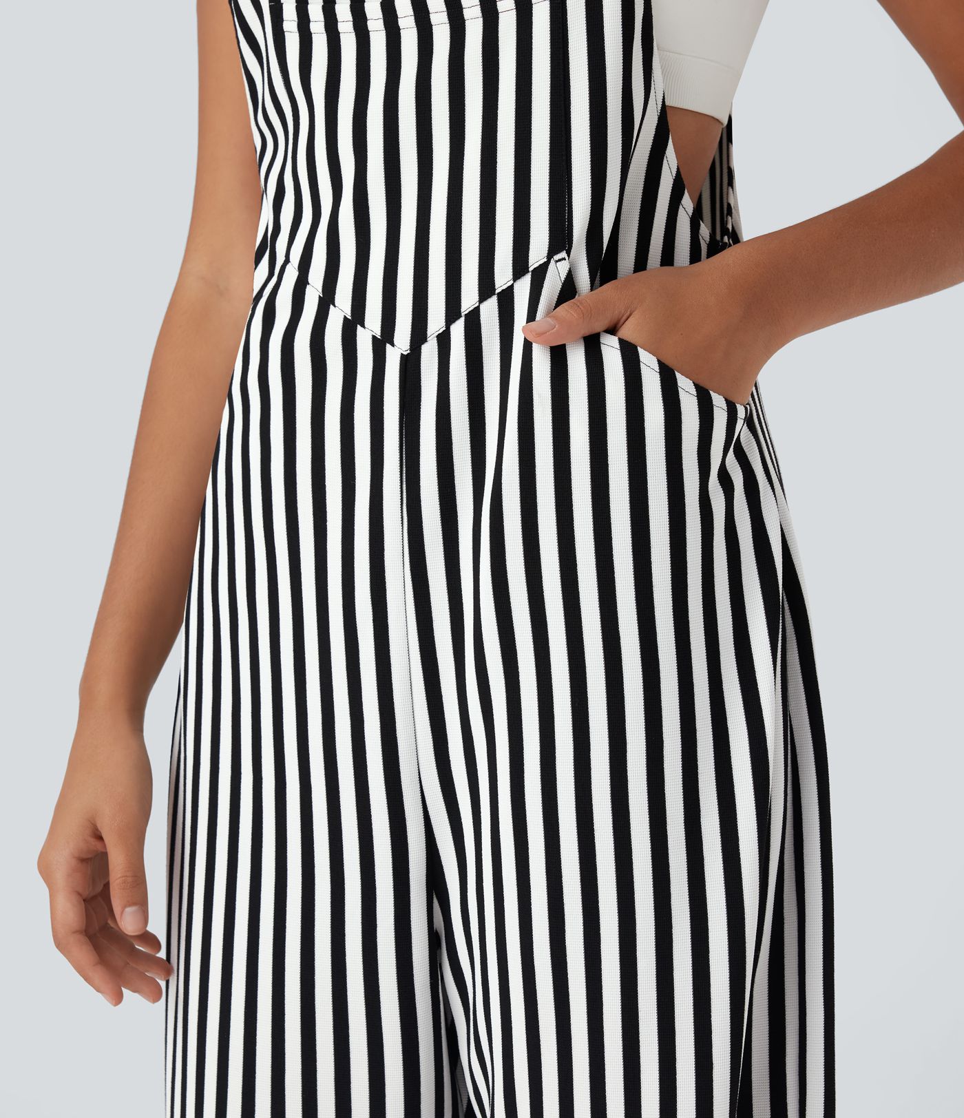 Adjustable Strap Button Stripe Waffle Resort Jogger Dungarees with Multiple Pockets