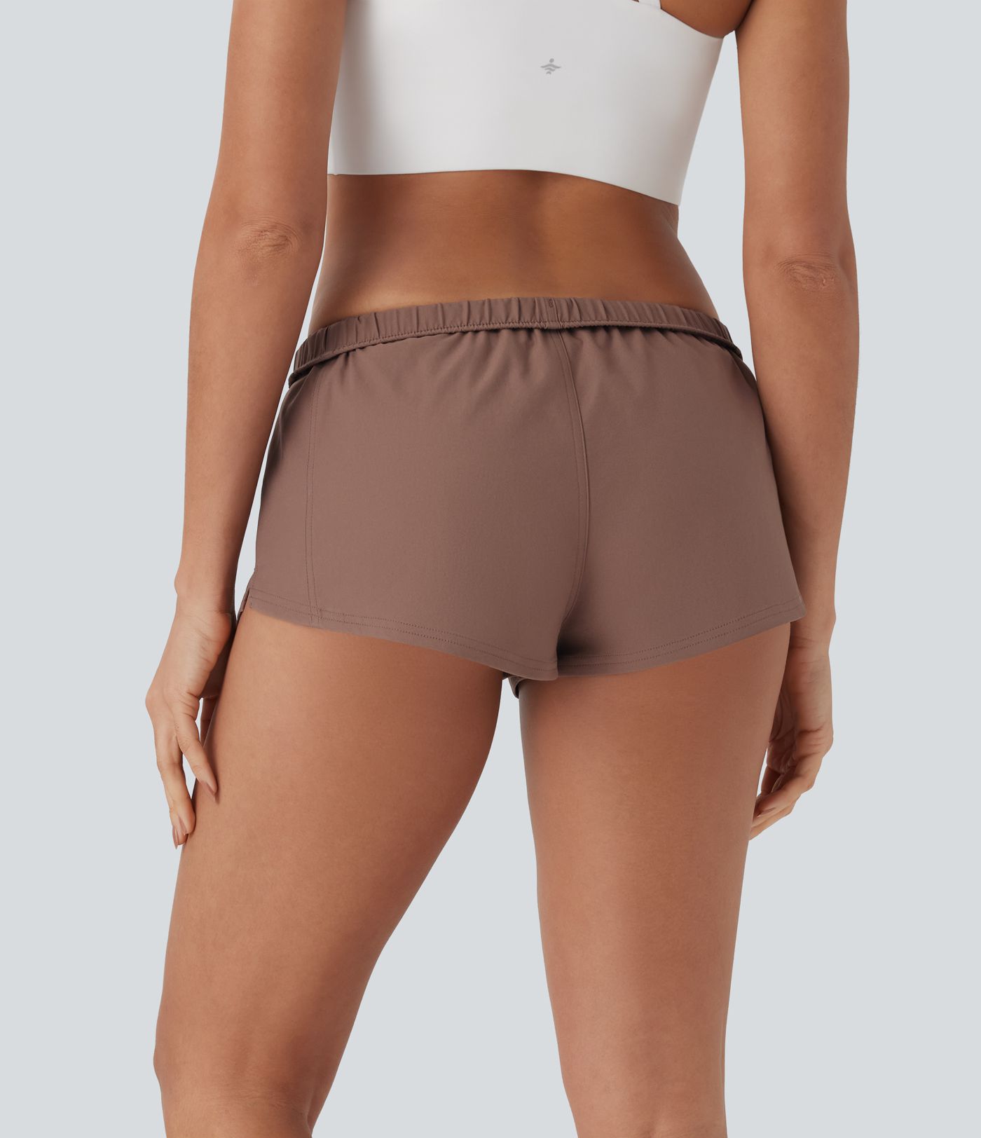 Water Repellent Foldover Low waist Drawstring 2-in-1 Twill Running Micro Shorts with Pocket