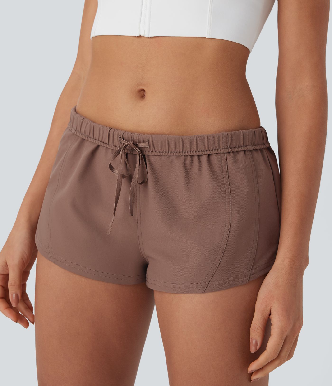 Water Repellent Foldover Low waist Drawstring 2-in-1 Twill Running Micro Shorts with Pocket