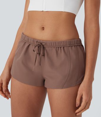 Water Repellent Foldover Low waist Drawstring 2-in-1 Twill Running Micro Shorts with Pocket