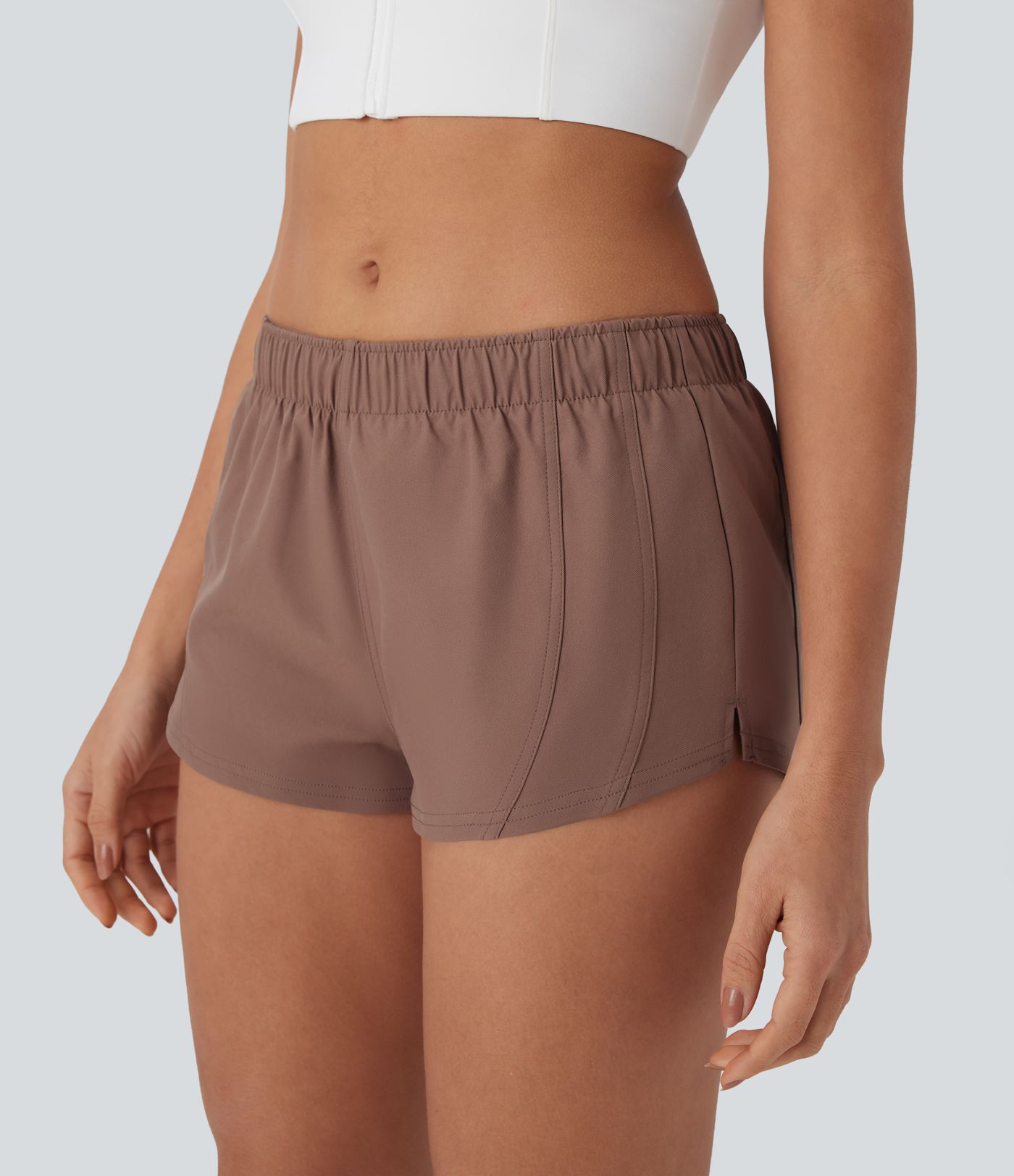 Water Repellent Foldover Low waist Drawstring 2-in-1 Twill Running Micro Shorts with Pocket