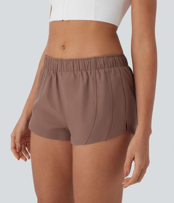 Water Repellent Foldover Low waist Drawstring 2-in-1 Twill Running Micro Shorts with Pocket