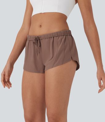 Water Repellent Foldover Low waist Drawstring 2-in-1 Twill Running Micro Shorts with Back Pocket