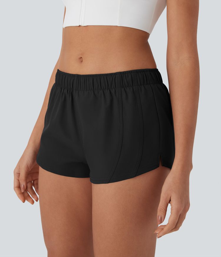 Wasserabweisende 2-in-1-Laufshorts aus Twill mit niedrigem Bund, Gesäßtasche, Kordelzug und Umschlag