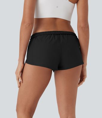 Wasserabweisende 2-in-1-Laufshorts aus Twill mit niedrigem Bund, Gesäßtasche, Kordelzug und Umschlag