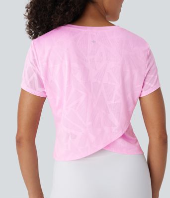 OneForm Seamless Flow Jacquard Crossover Hem Yoga Sports Top