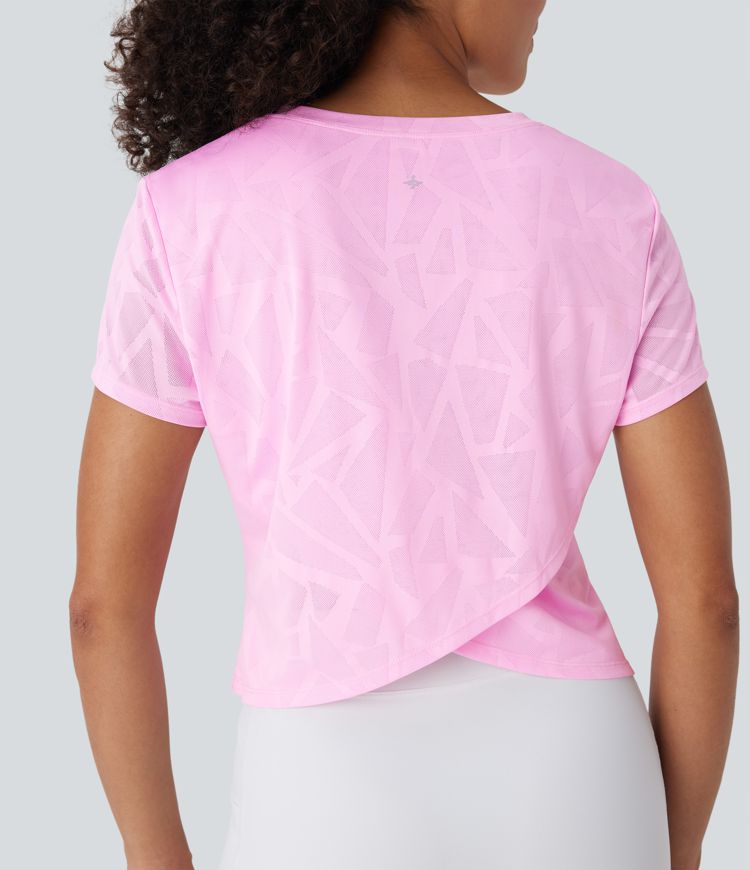OneForm Seamless Flow Jacquard Crossover Hem Yoga Sports Top