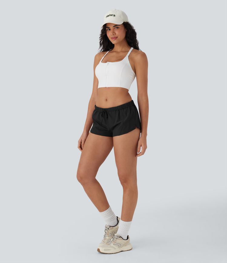 Wasserabweisende 2-in-1-Laufshorts aus Twill mit niedrigem Bund, Gesäßtasche, Kordelzug und Umschlag