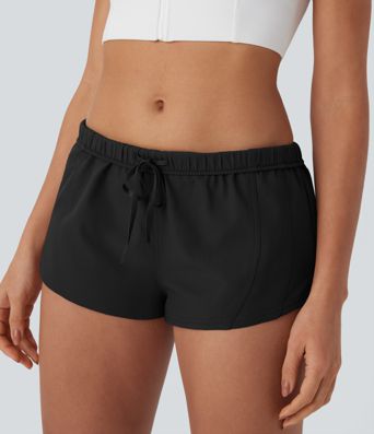 Wasserabweisende 2-in-1-Laufshorts aus Twill mit niedrigem Bund, Gesäßtasche, Kordelzug und Umschlag