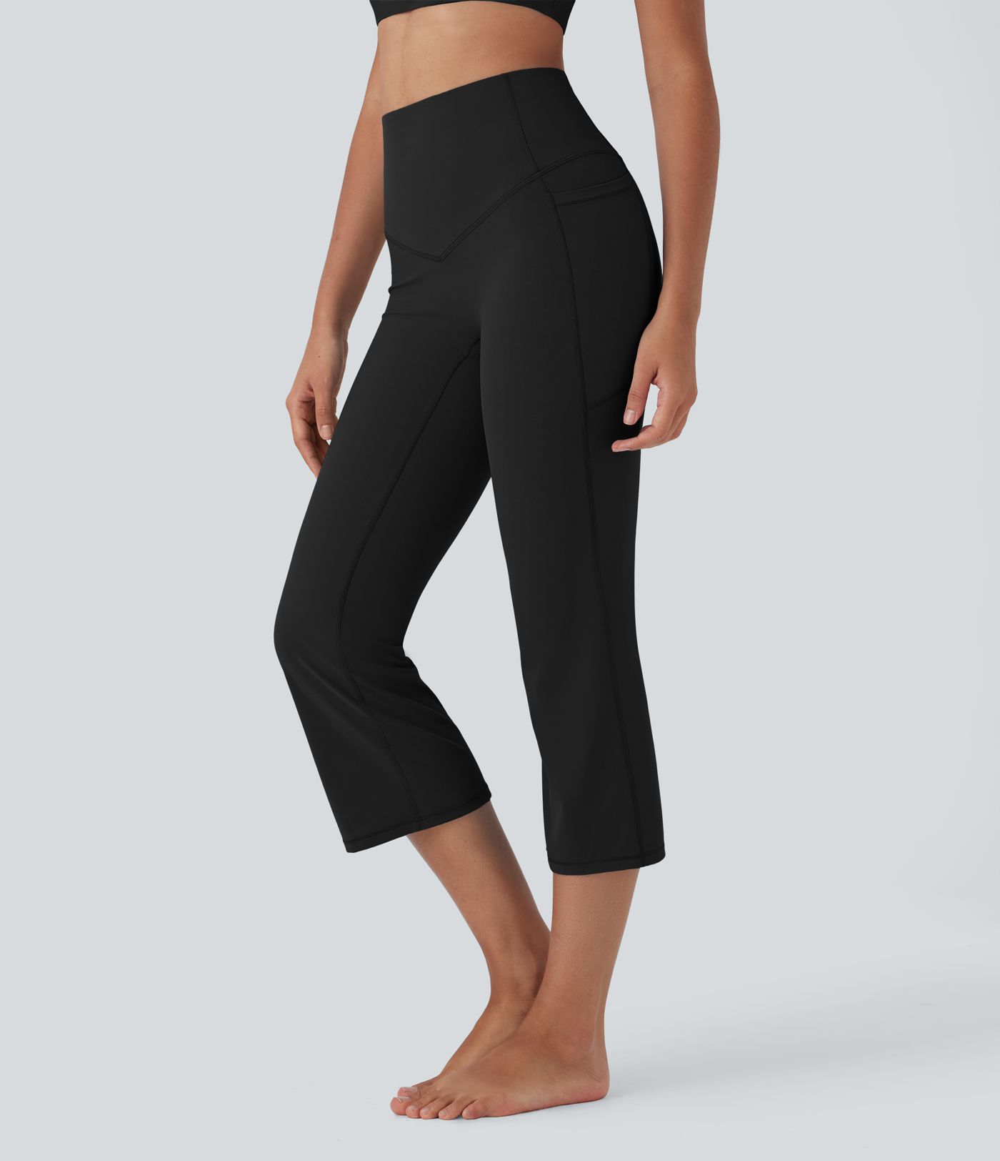 Halara UltraSculpt™ SoCinched High Waisted Tummy Control Cropped Yoga Bootcut Leggings with Side Pockets
