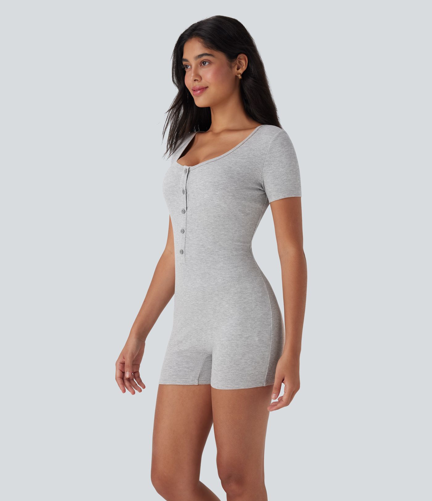 Henley Neck Short Sleeve Playsuit Casual Romper