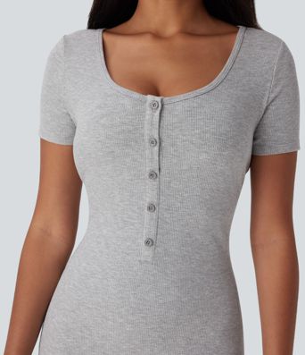 Henley Neck Short Sleeve Playsuit Casual Romper
