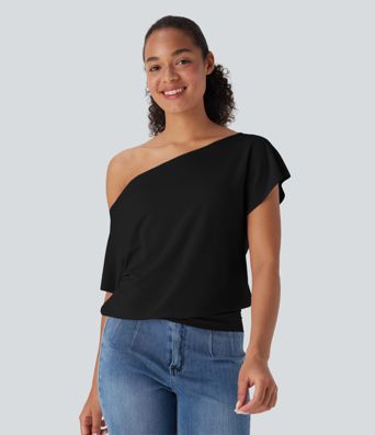 One Shoulder Short Sleeve Casual Top