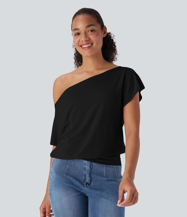 One Shoulder Short Sleeve Casual Top