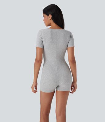 Henley Neck Short Sleeve Playsuit Casual Romper