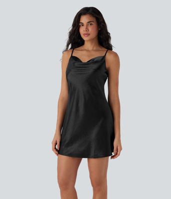 Cowl Neck Satin Mini Casual Slip Dress