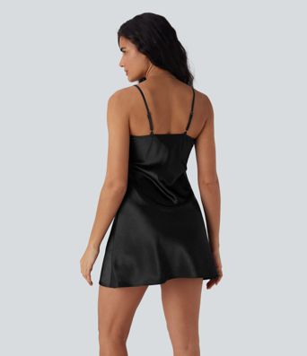 Cowl Neck Satin Mini Casual Slip Dress