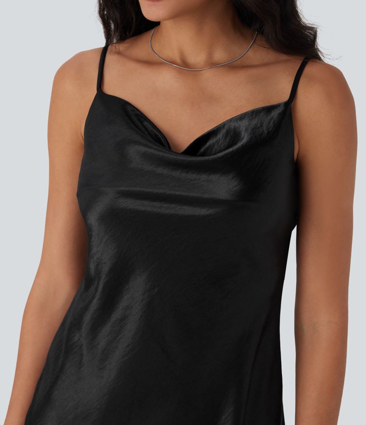 Cowl Neck Satin Mini Casual Slip Dress