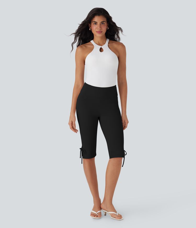 Pantalon Capri Décontracté à Lacets mi-hauteur avec Poches