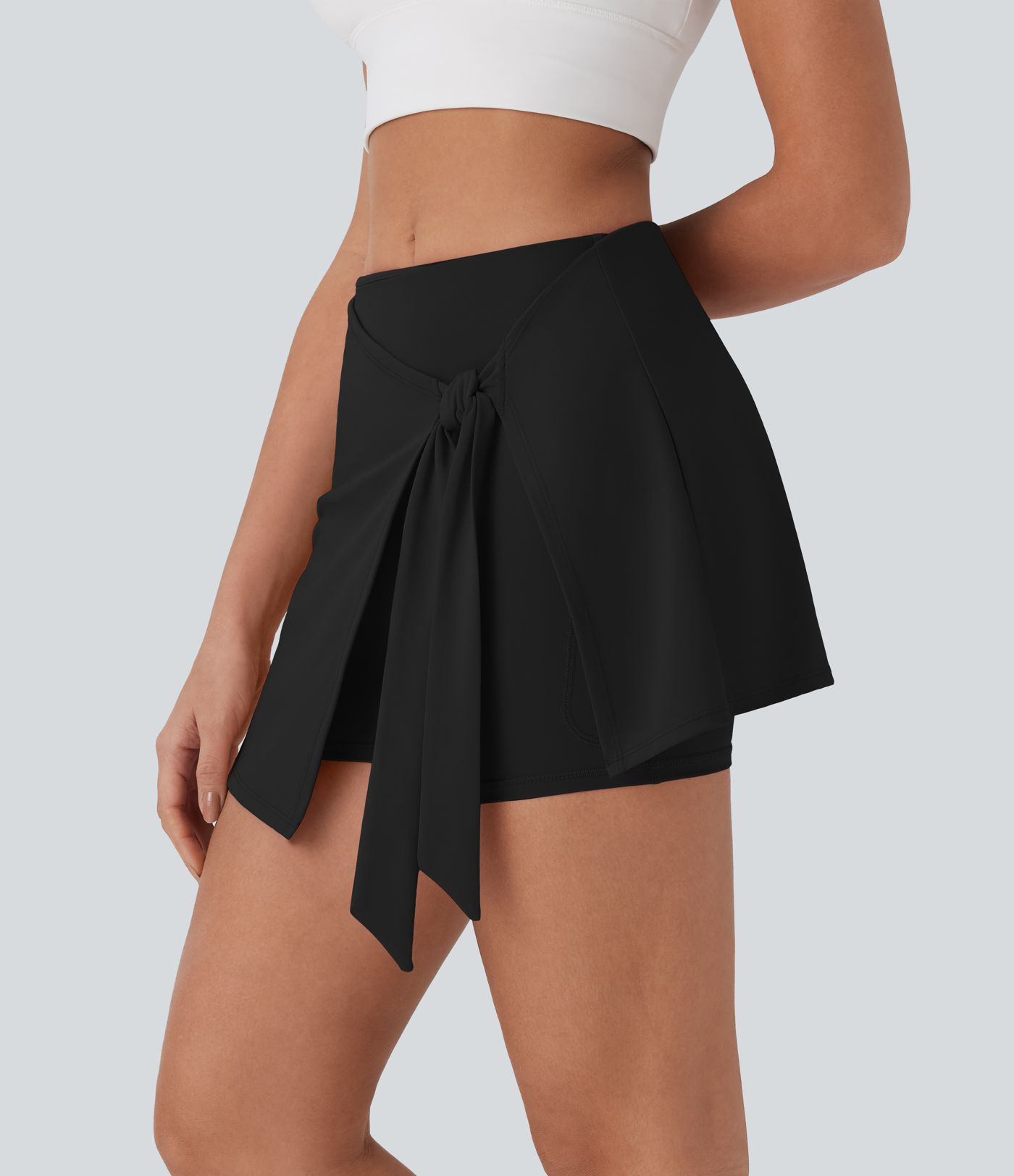 SoftlyZero™ QuickDry High Waisted Butt Lifting Tie Front 2-in-1 Mini Yoga Skirt with Pocket