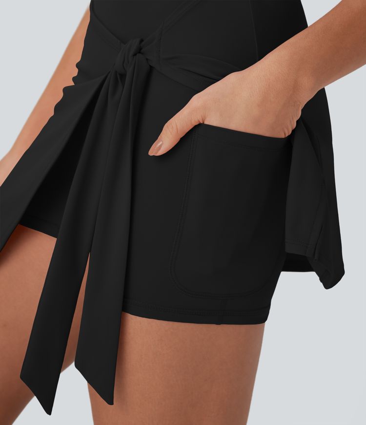 SoftlyZero™ QuickDry High Waisted Butt Lifting Tie Front 2-in-1 Mini Yoga Skirt with Pocket
