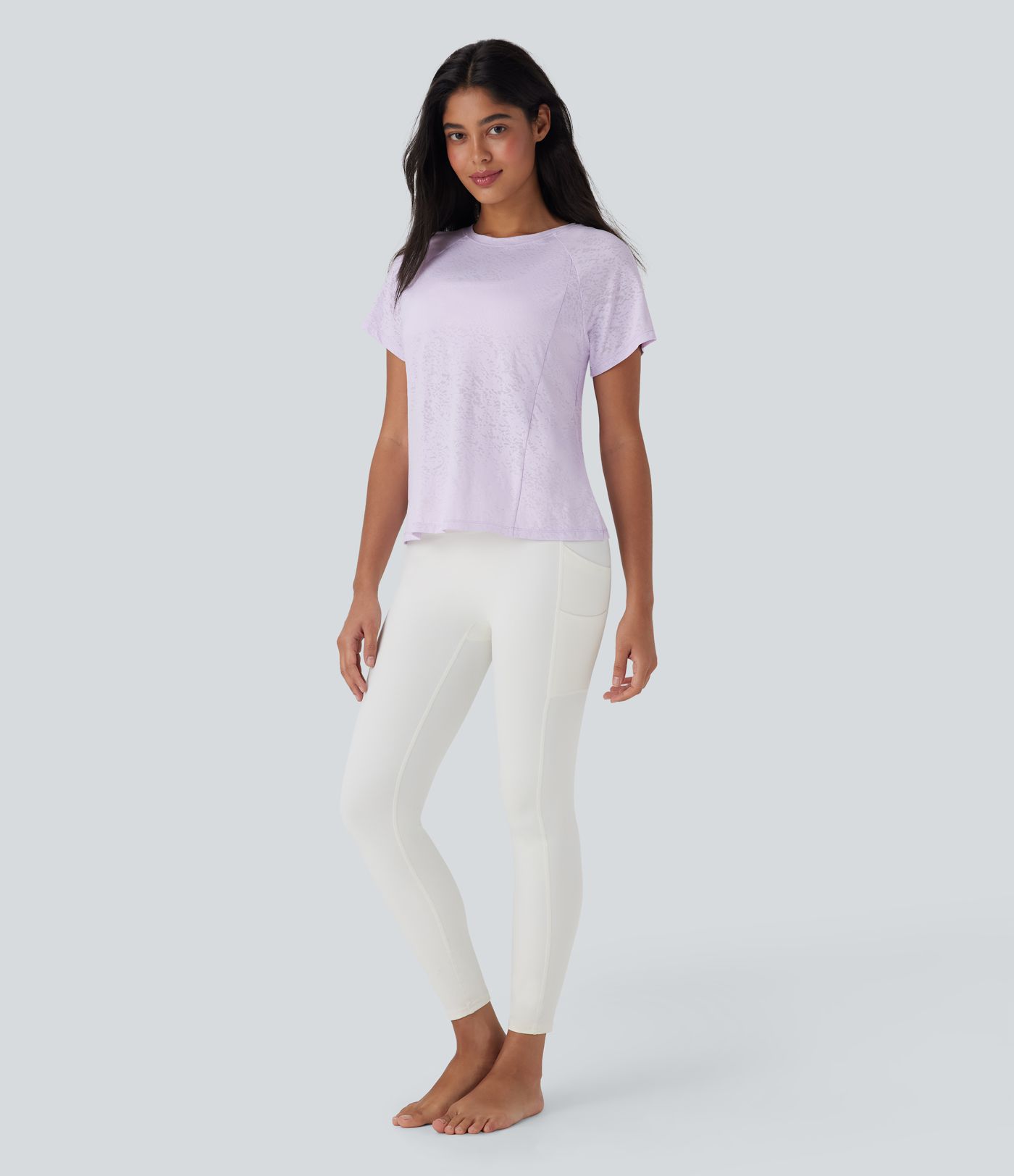 Jacquard Round Neck Raglan Sleeve Yoga Sports Top