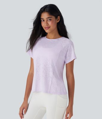 Jacquard Round Neck Raglan Sleeve Yoga Sports Top