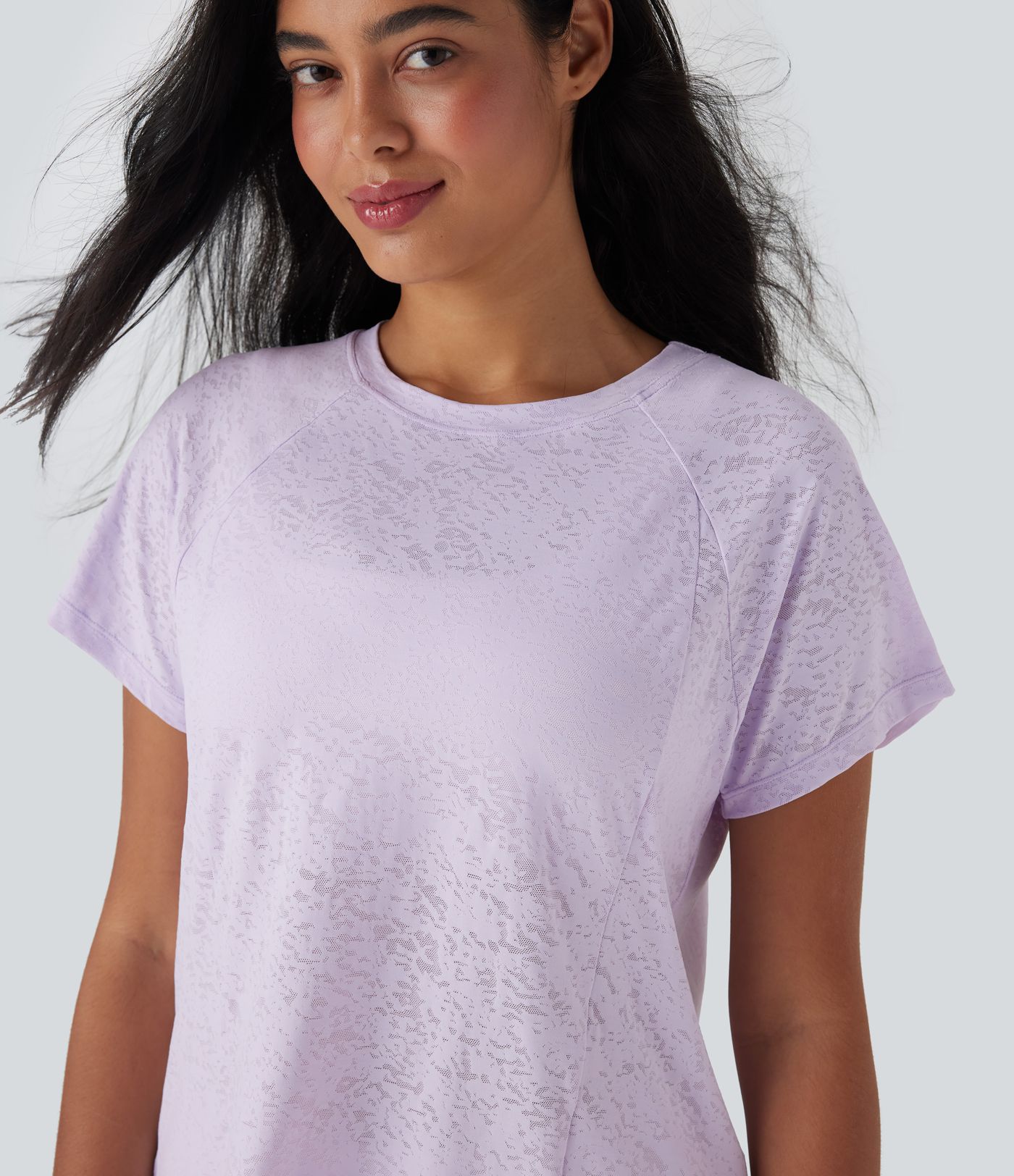 Jacquard Round Neck Raglan Sleeve Yoga Sports Top