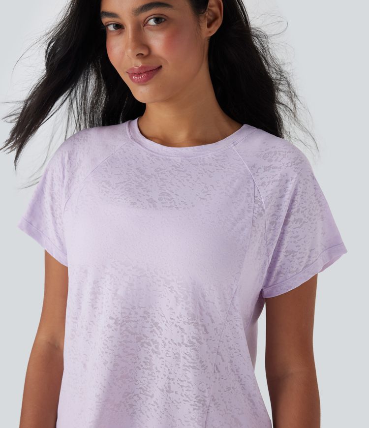 Jacquard Round Neck Raglan Sleeve Yoga Sports Top