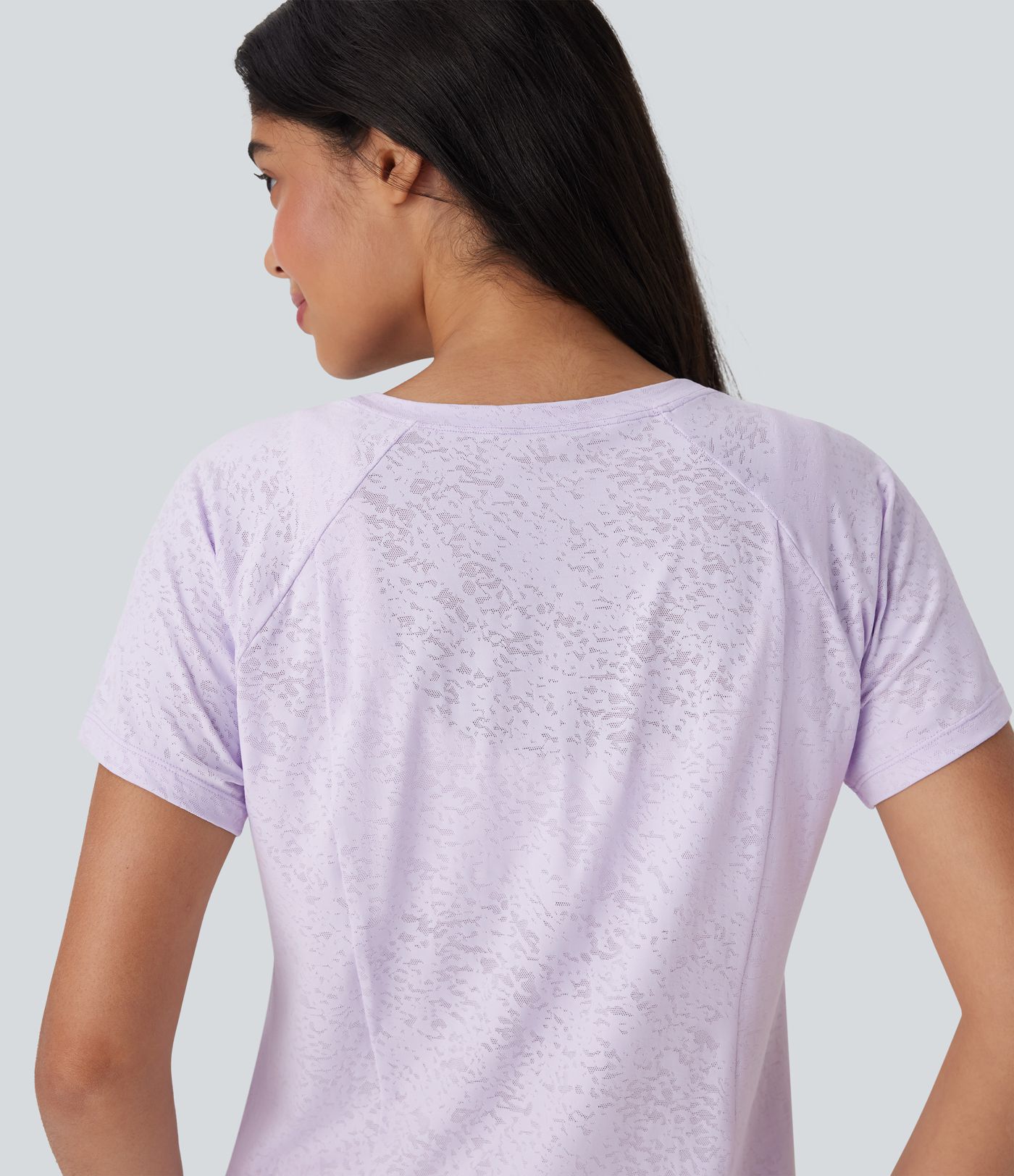 Jacquard Round Neck Raglan Sleeve Yoga Sports Top