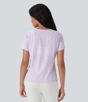 Jacquard Round Neck Raglan Sleeve Yoga Sports Top