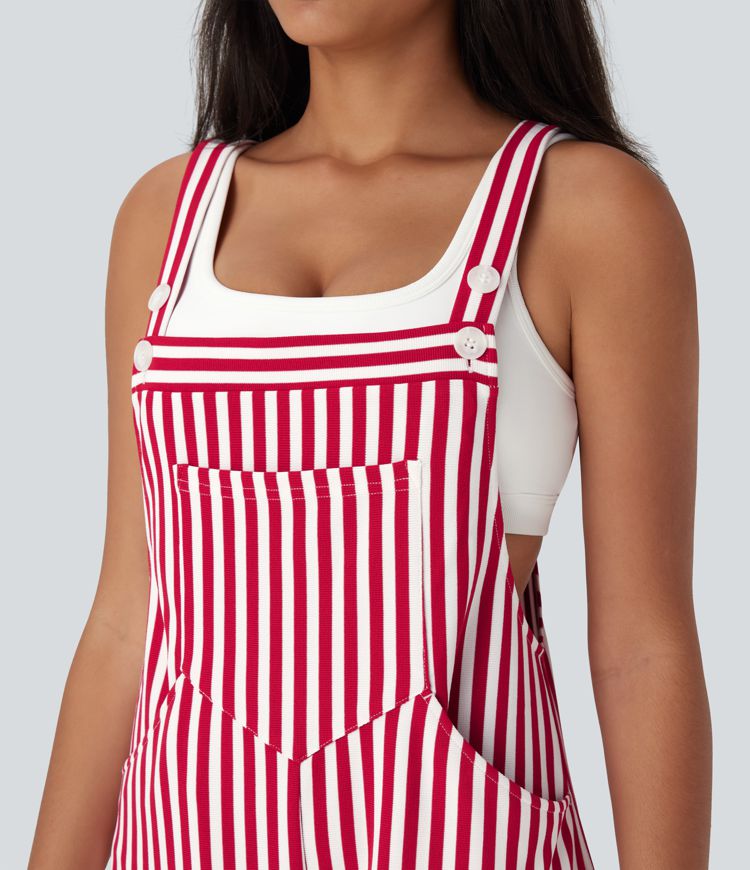 Stripe Waffle Jogger Overalls with Pockets