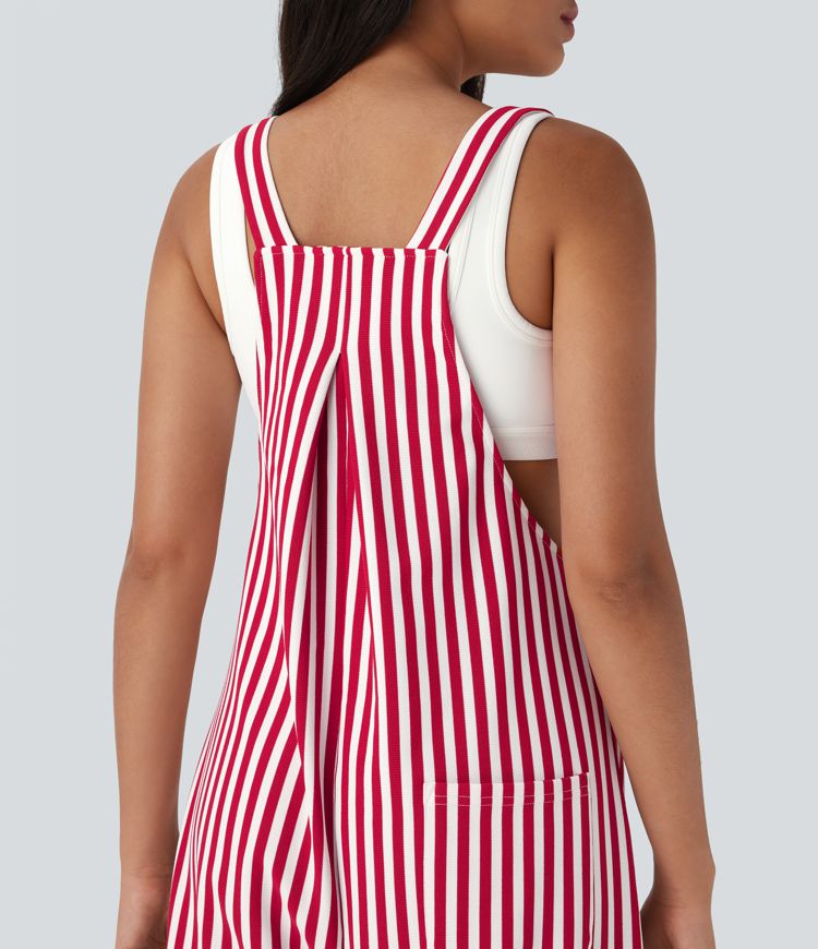 Stripe Waffle Jogger Overalls with Pockets