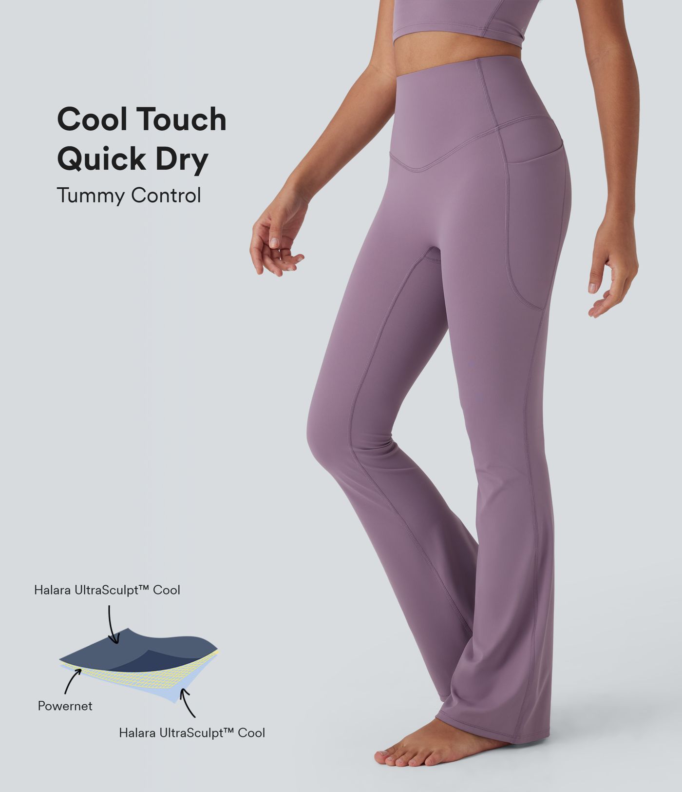 Flare yoga leggings by Halara UltraSculpt™ Refreshing quick-dry fabric with high rise waist, tummy control, and pockets - UPF 50+