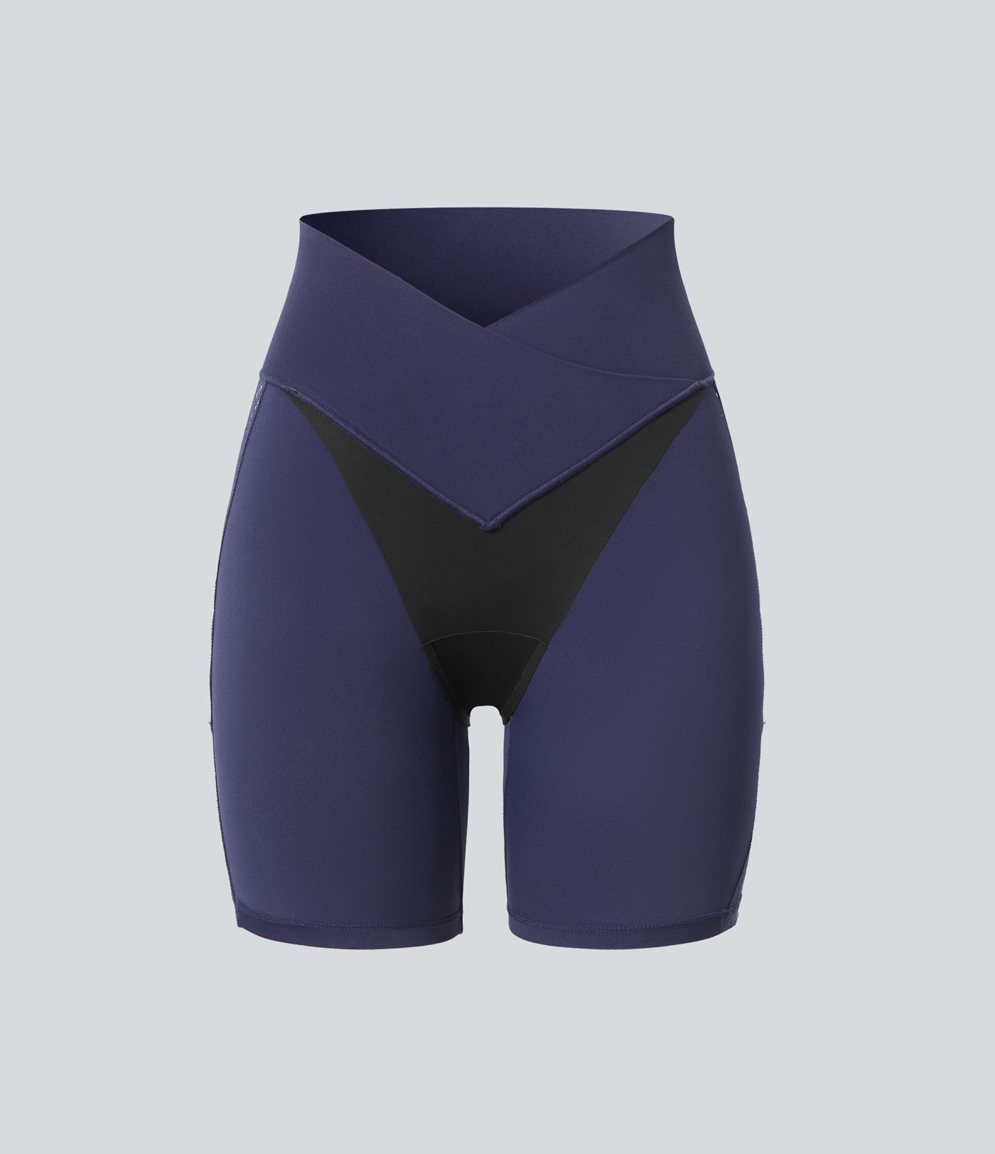 SoftlyZero™ High Waisted Crossover Contrast Lace Built-in Underwear Yoga Biker Shorts 5'' with Pocket-UPF50+