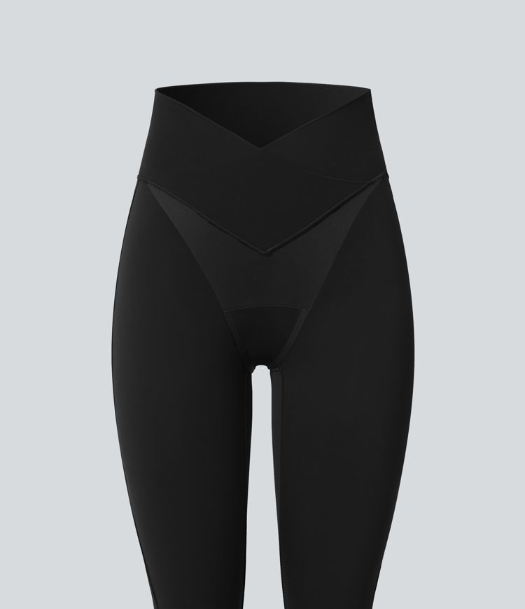 Legging de yoga Softlyzero™ taille haute avec design croisé, dentelle contrastée, sous-vêtement intégré, poche et protection UPF50+