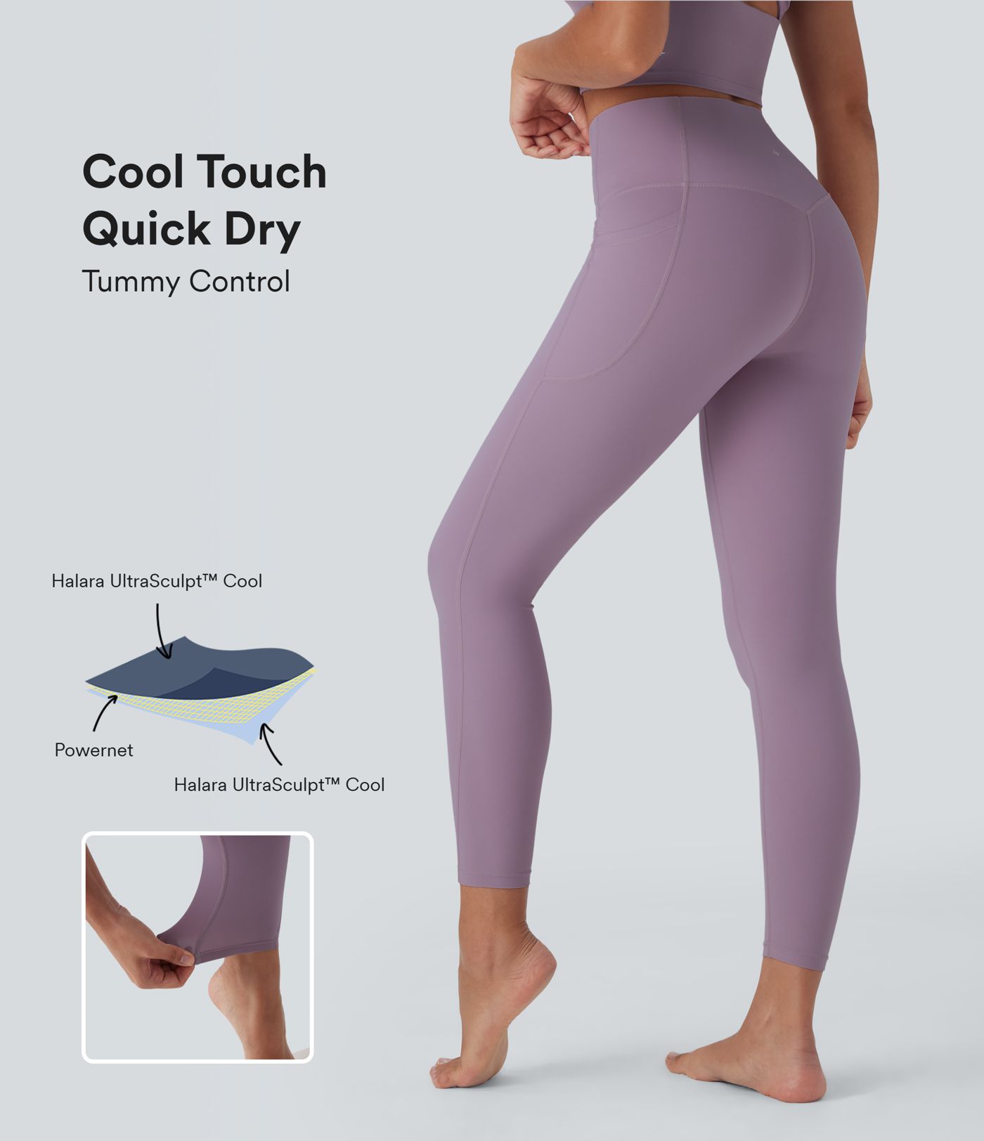 Leggings de yoga moldeadores Halara UltraSculpt™ Refrescante de secado rápido con tiro alto efecto reductor de abdomen y bolsillos - UPF 50+