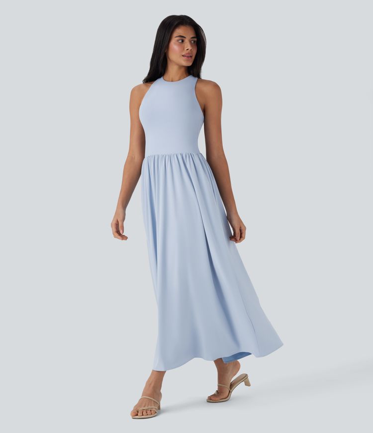 Breezeful™ Backless Crisscross Quick Dry Maxi Casual Dress with Side Pockets