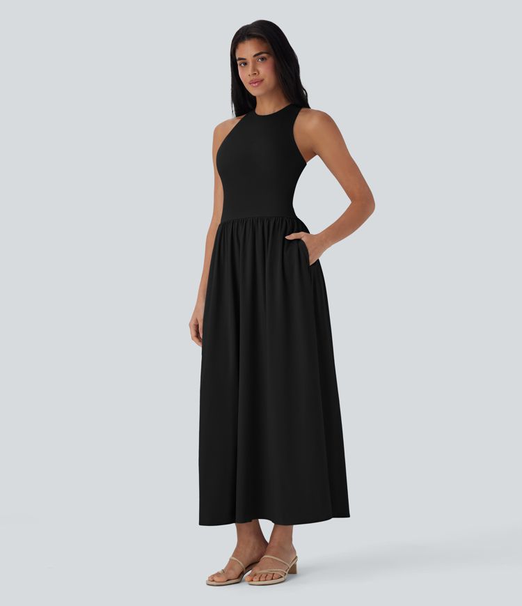Breezeful™ Backless Crisscross Quick Dry Maxi Casual Dress with Side Pockets