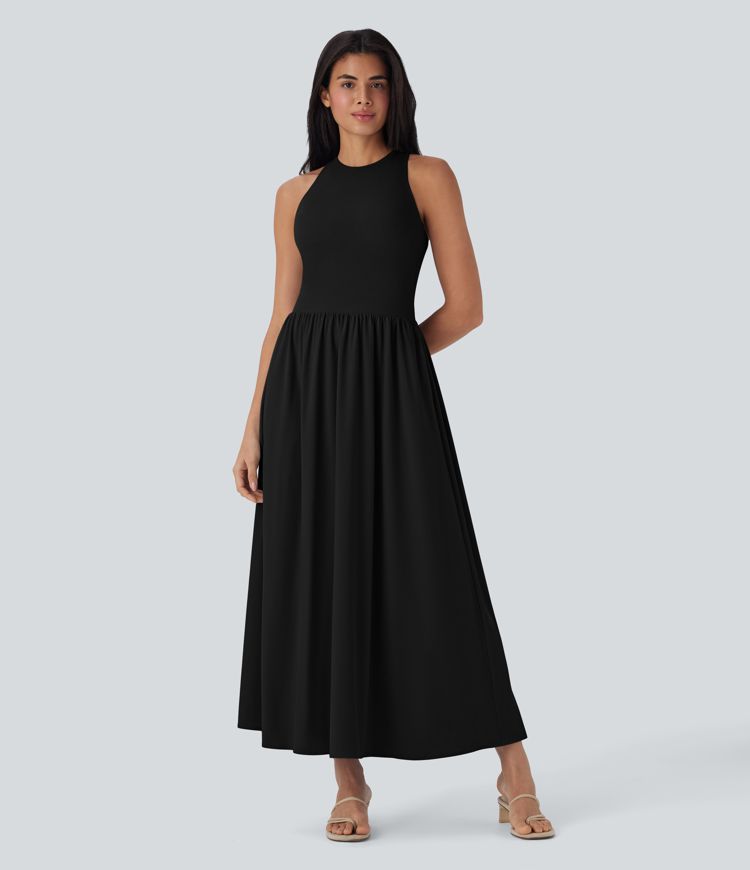 Breezeful™ Backless Crisscross Quick Dry Maxi Casual Dress with Side Pockets