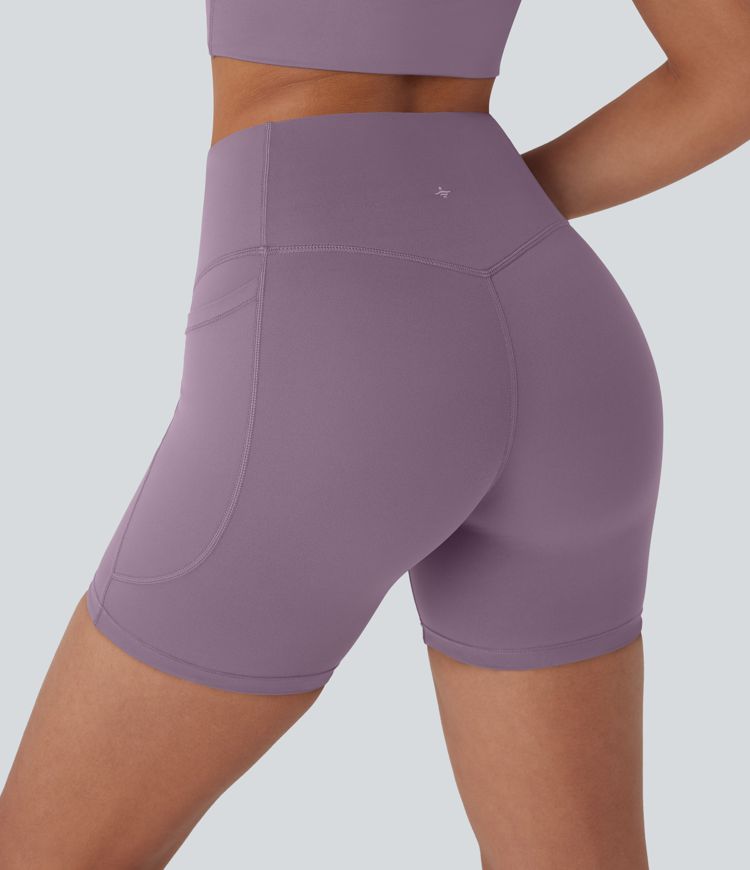 Shorts de yoga moldeadores Halara UltraSculpt™ Refrescante de secado rápido con tiro alto reductor de abdomen de 12,7cm y bolsillos - UPF 50+
