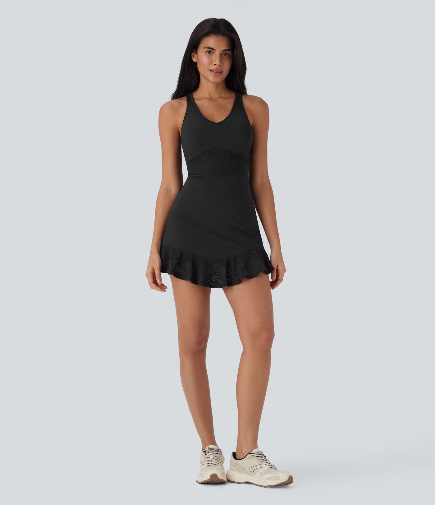 Vestido mini activo de yoga de dos piezas con encaje de contraste SoftlyZero™ con bolsillo